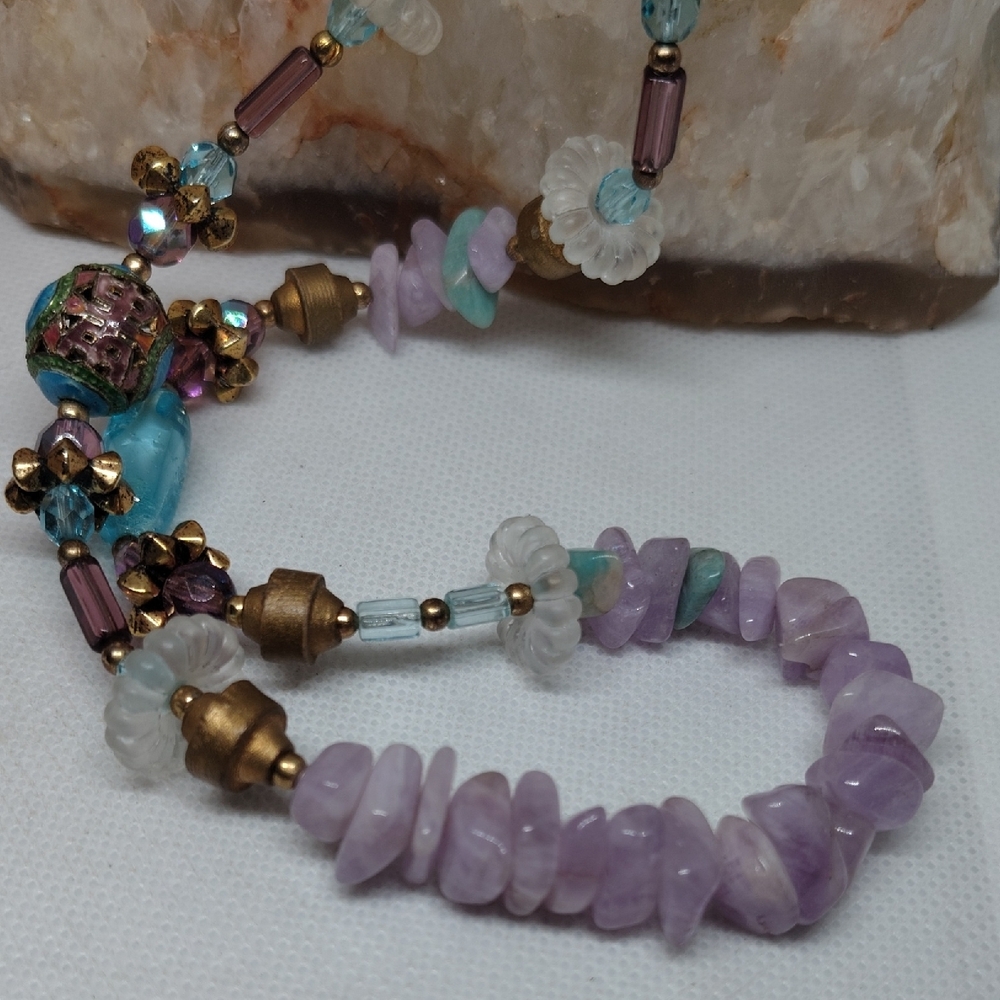 Artisan Semi Precious Gemstone And Glass Beaded Necklace - Picture 3 of 5